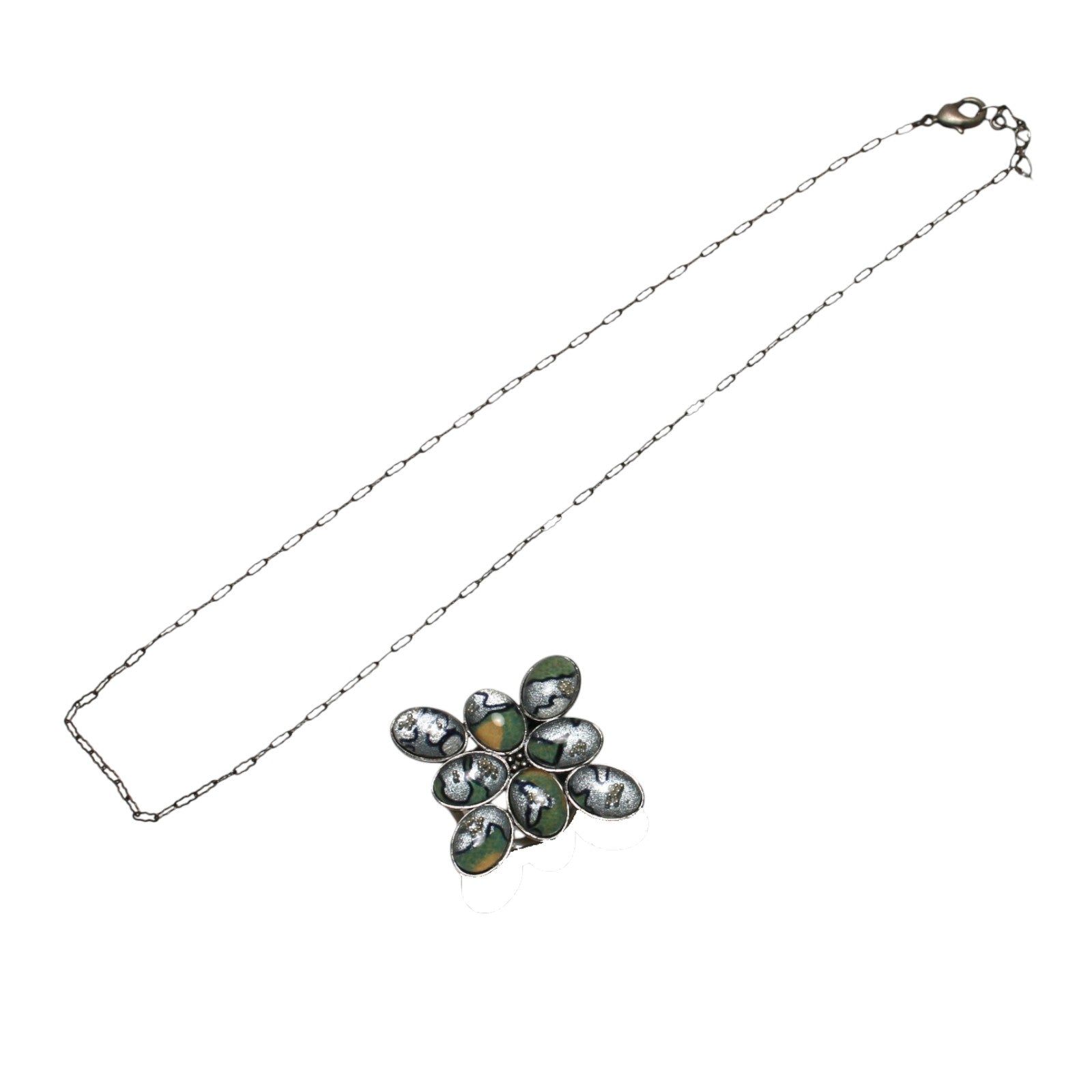 Scarf Necklace Light Blue Flower Silver TAMARUSAN