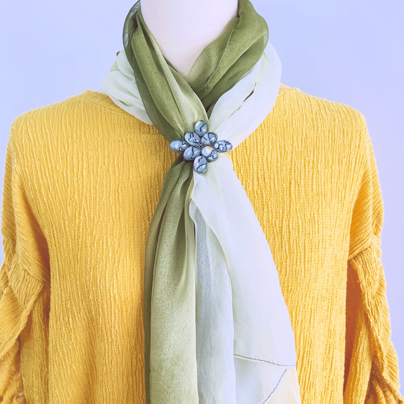 Scarf Necklace Light Blue Flower Silver TAMARUSAN