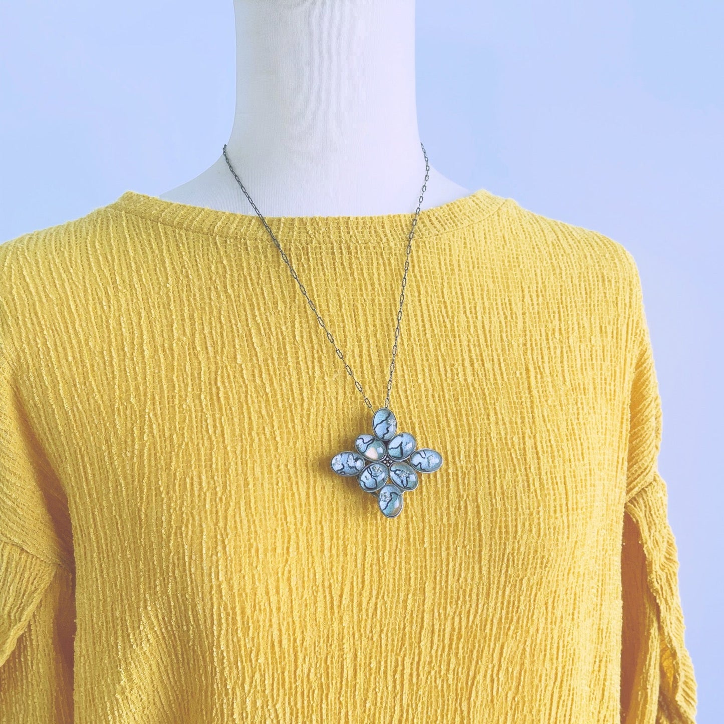 Scarf Necklace Light Blue Flower Silver TAMARUSAN