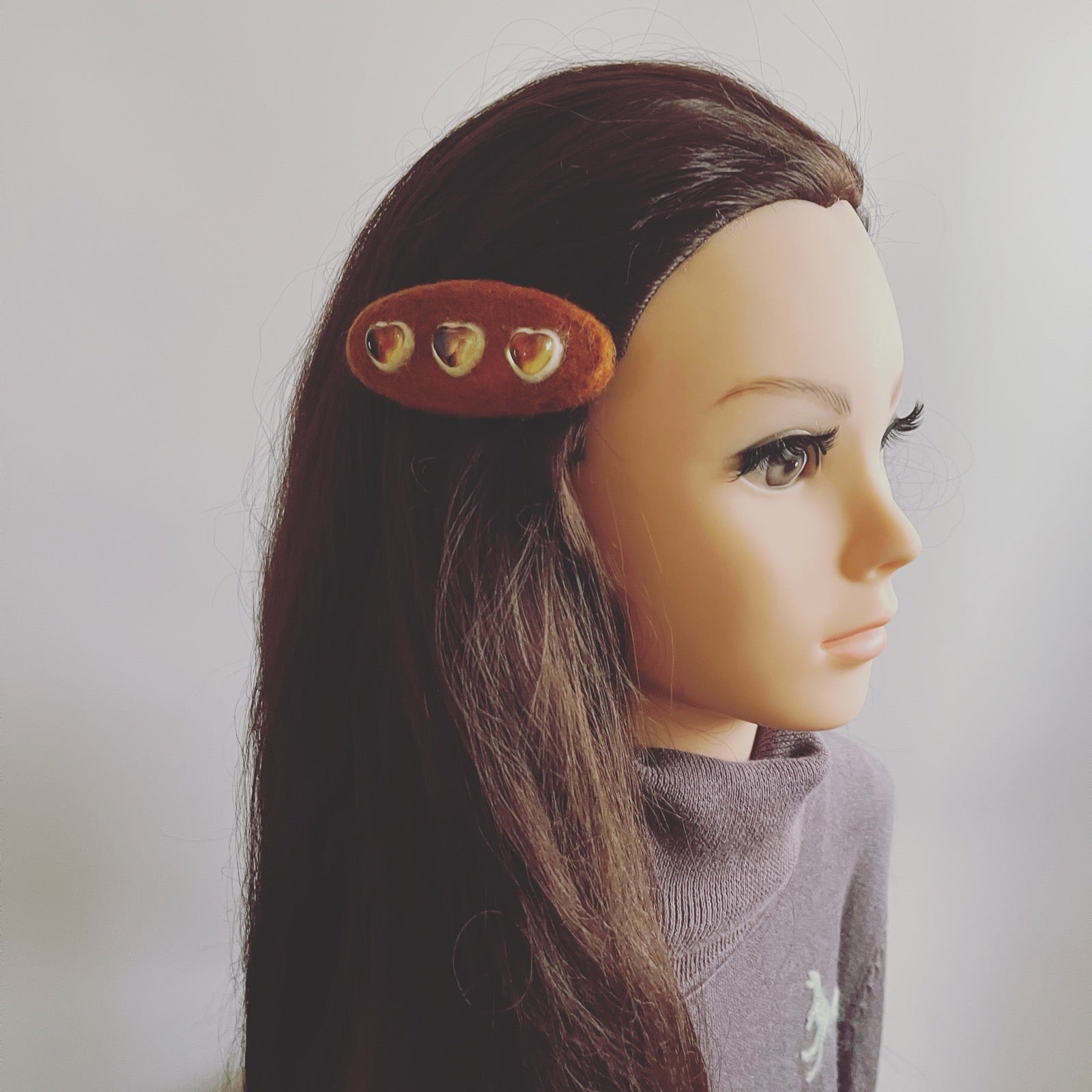 Barrette Calico Cat Wool Felt Brown TAMARUSAN