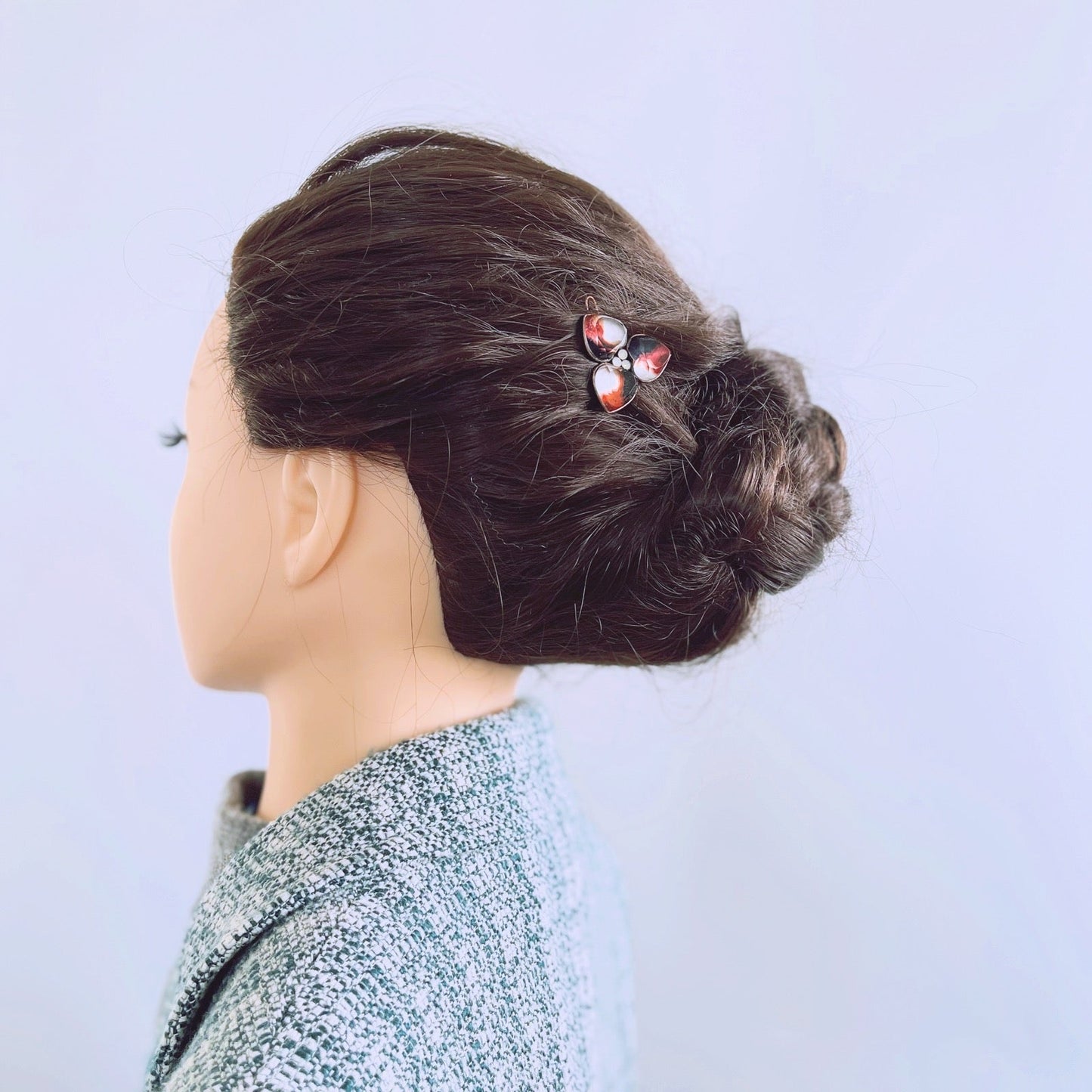 Hair Clip Flower Handmade Calico Cat Brown TAMARUSAN