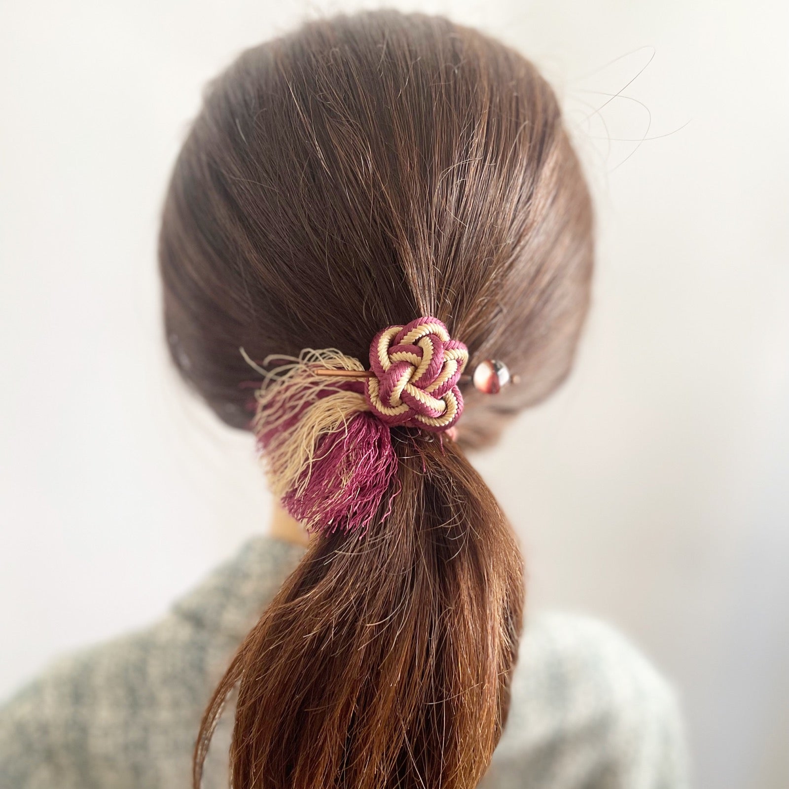 Mini Hair Stick Barrette Calico Cat Pattern Silk Kumihimo TAMARUSAN