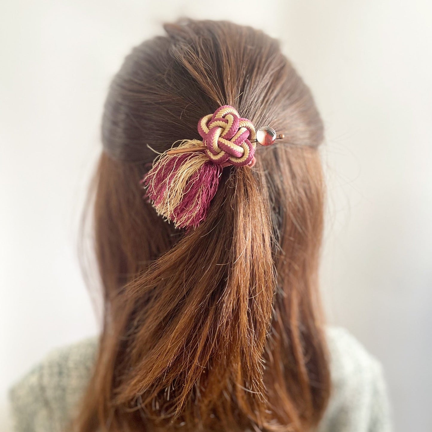 Mini Hair Stick Barrette Calico Cat Pattern Silk Kumihimo TAMARUSAN