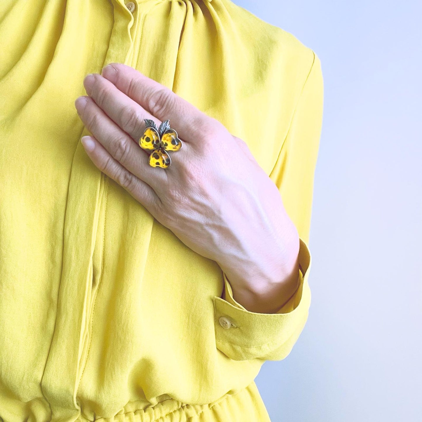 Ring Cheetah Pattern Flower Yellow Free Size TAMARUSAN