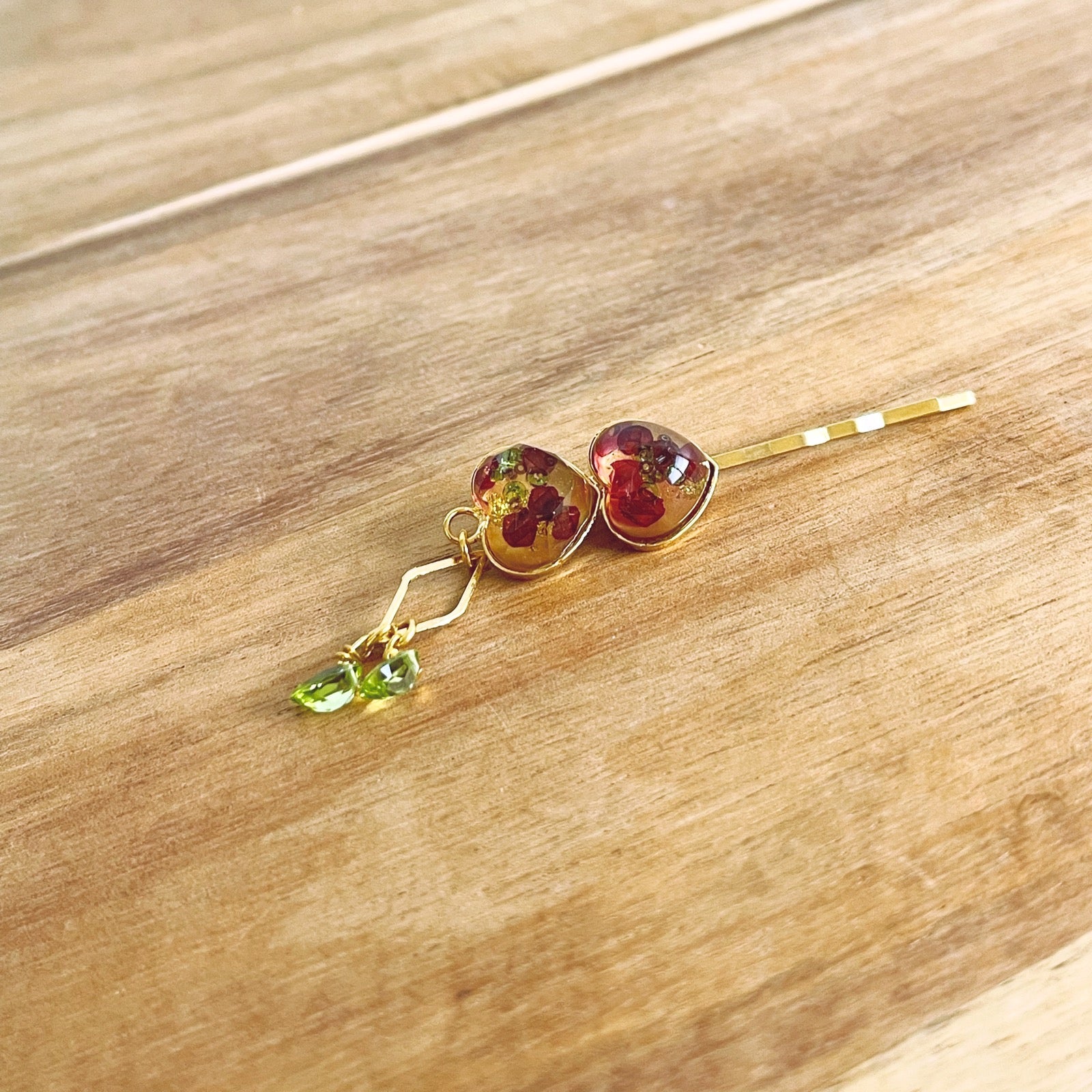 Hairpin Peridot Heart Pink Gold TAMARUSAN