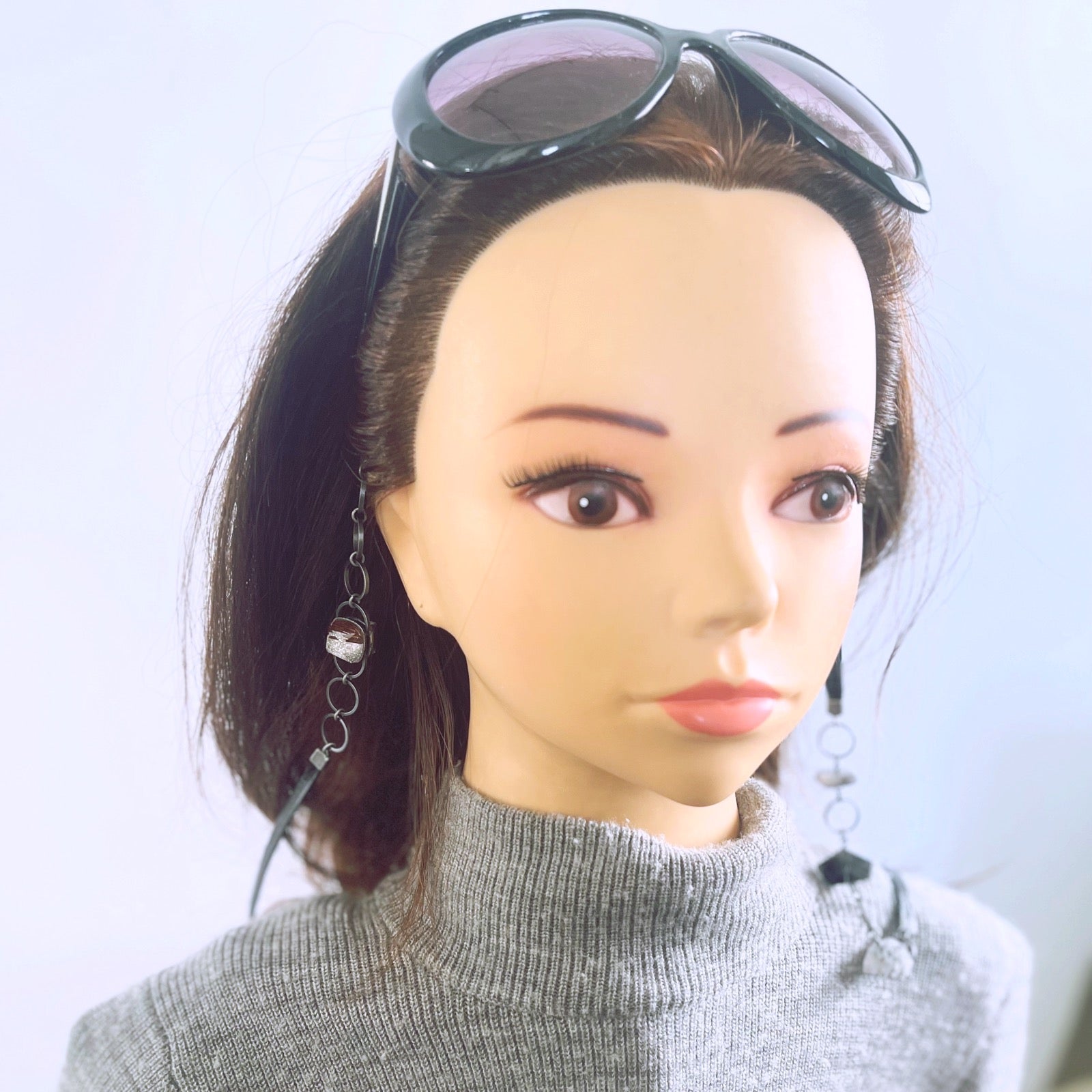 Eyeglass Chain Silver Color Gritter Leather Wood Dendrite TAMARUSAN