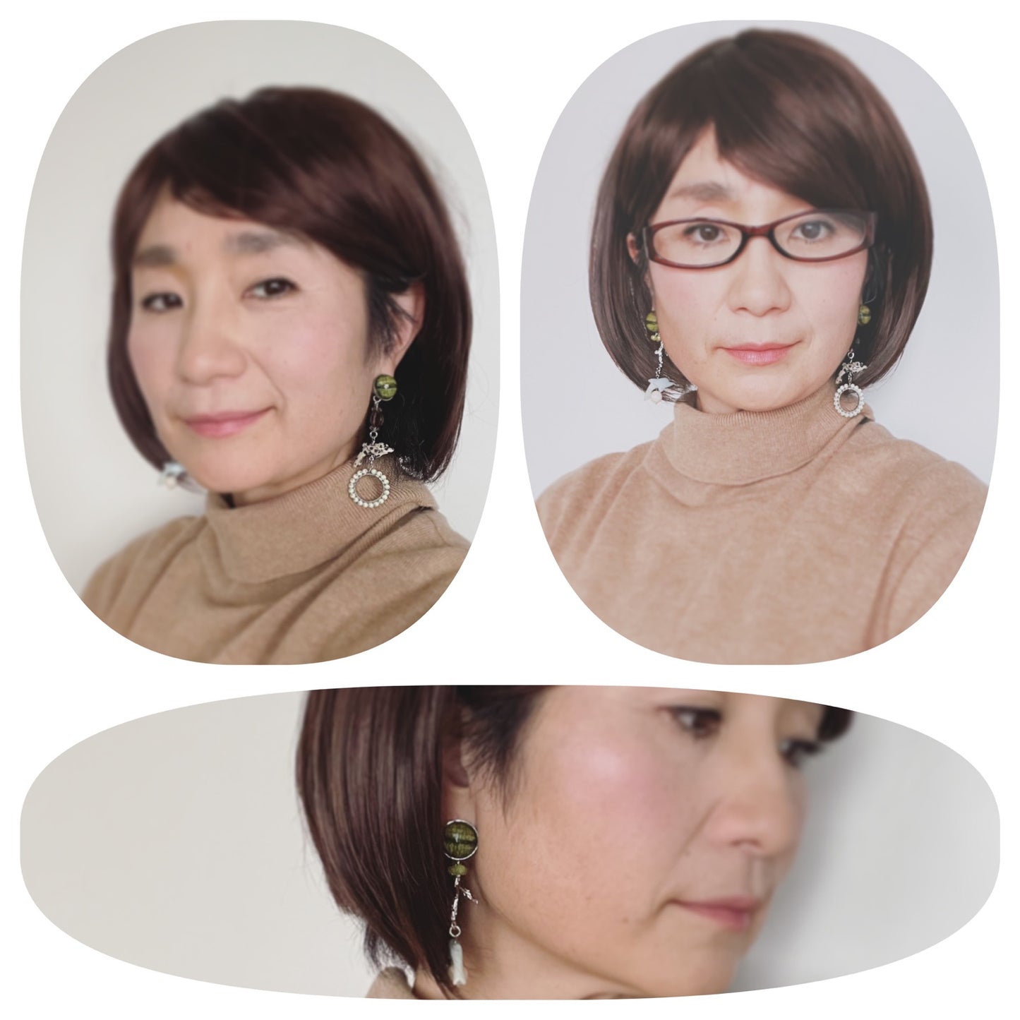 Mizuhiki Green Mismatched Stud Earrings TAMARUSAN