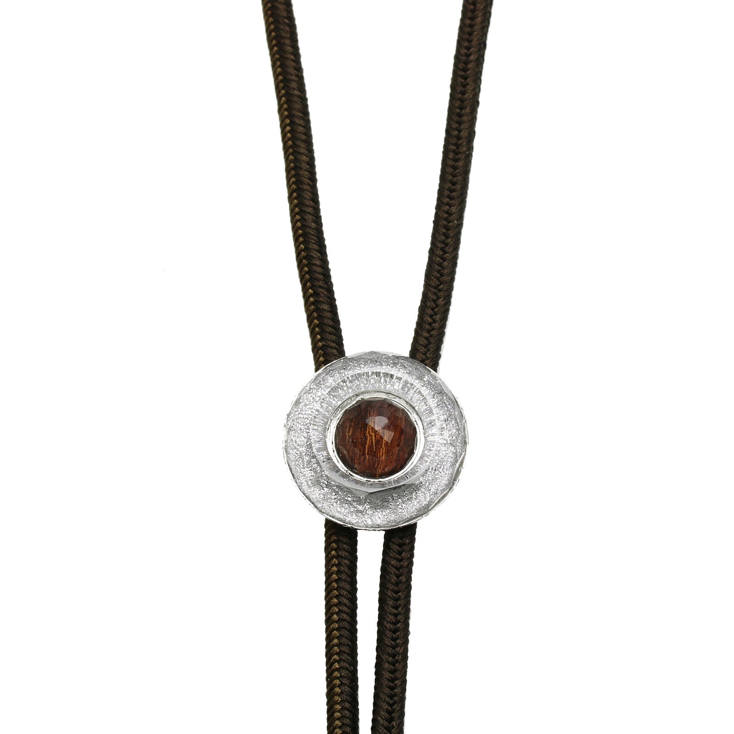 Silk Braid Bolo Tie Silver Donut Brown TAMARUSAN