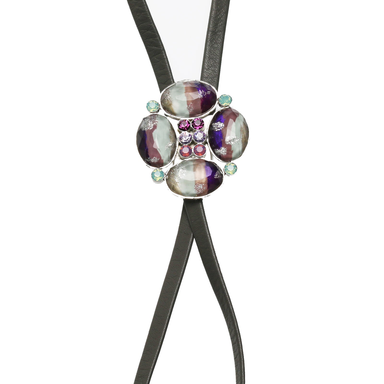 Leather Bolo Tie Necklace Amethyst Purple TAMARUSAN