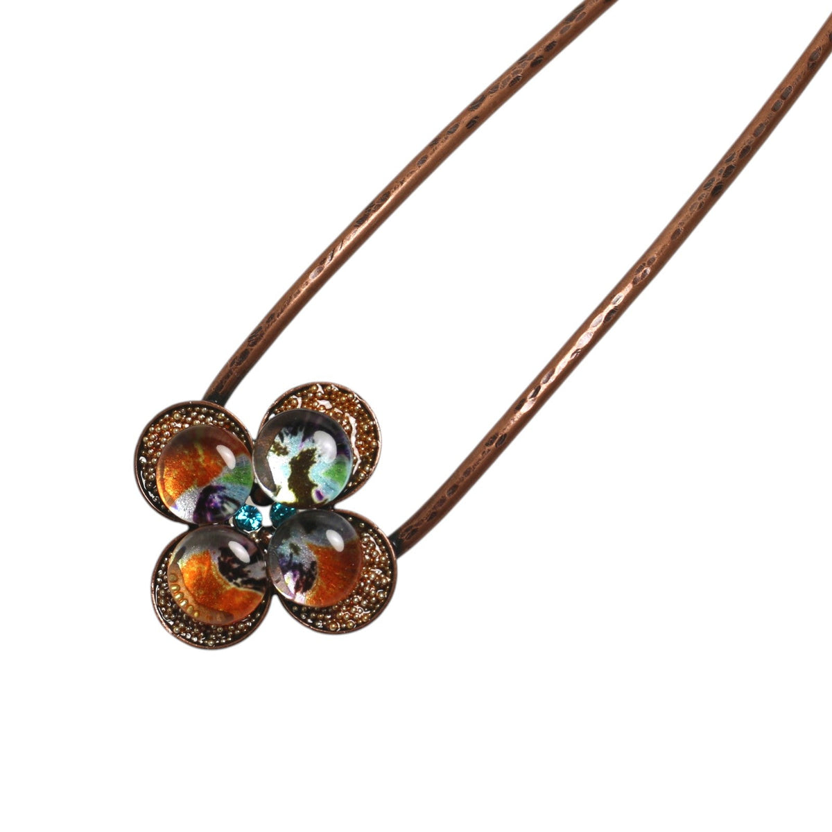 Double Prong Hair Stick Orange Pansy Flower TAMARUSAN