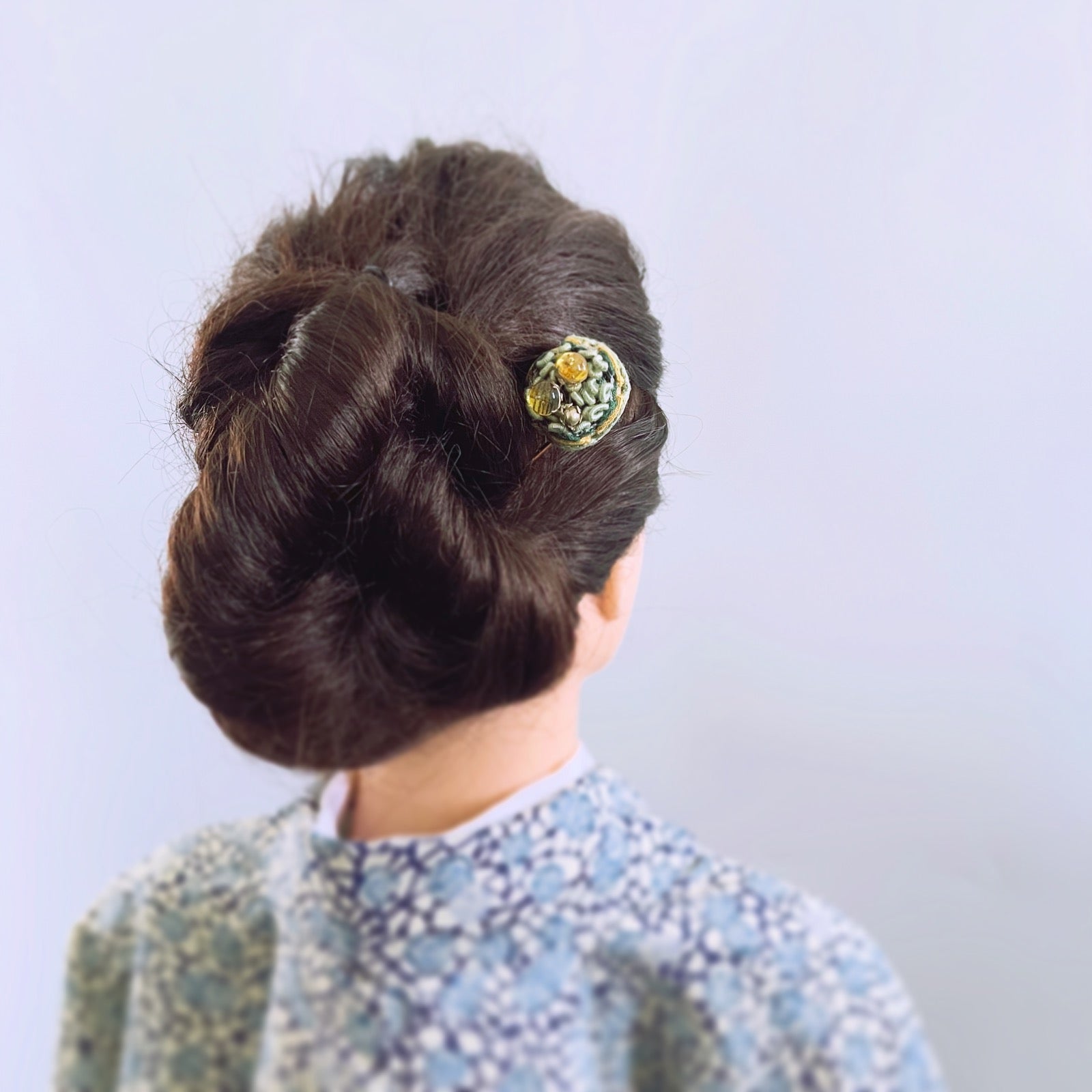 Two Pronged Kanzashi with Light Blue Flower Corsage TAMARUSAN