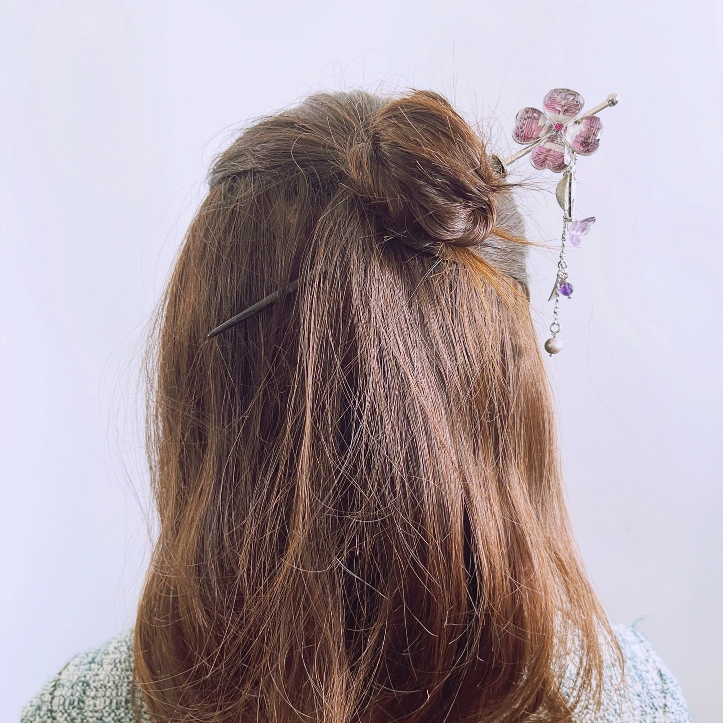 Changeable Kanzashi Hairpin Pink Flower Wooden Musical Note TAMARUSAN