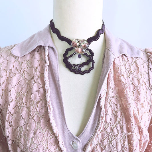 Ribbon Choker Musical Notes Purple TAMARUSAN