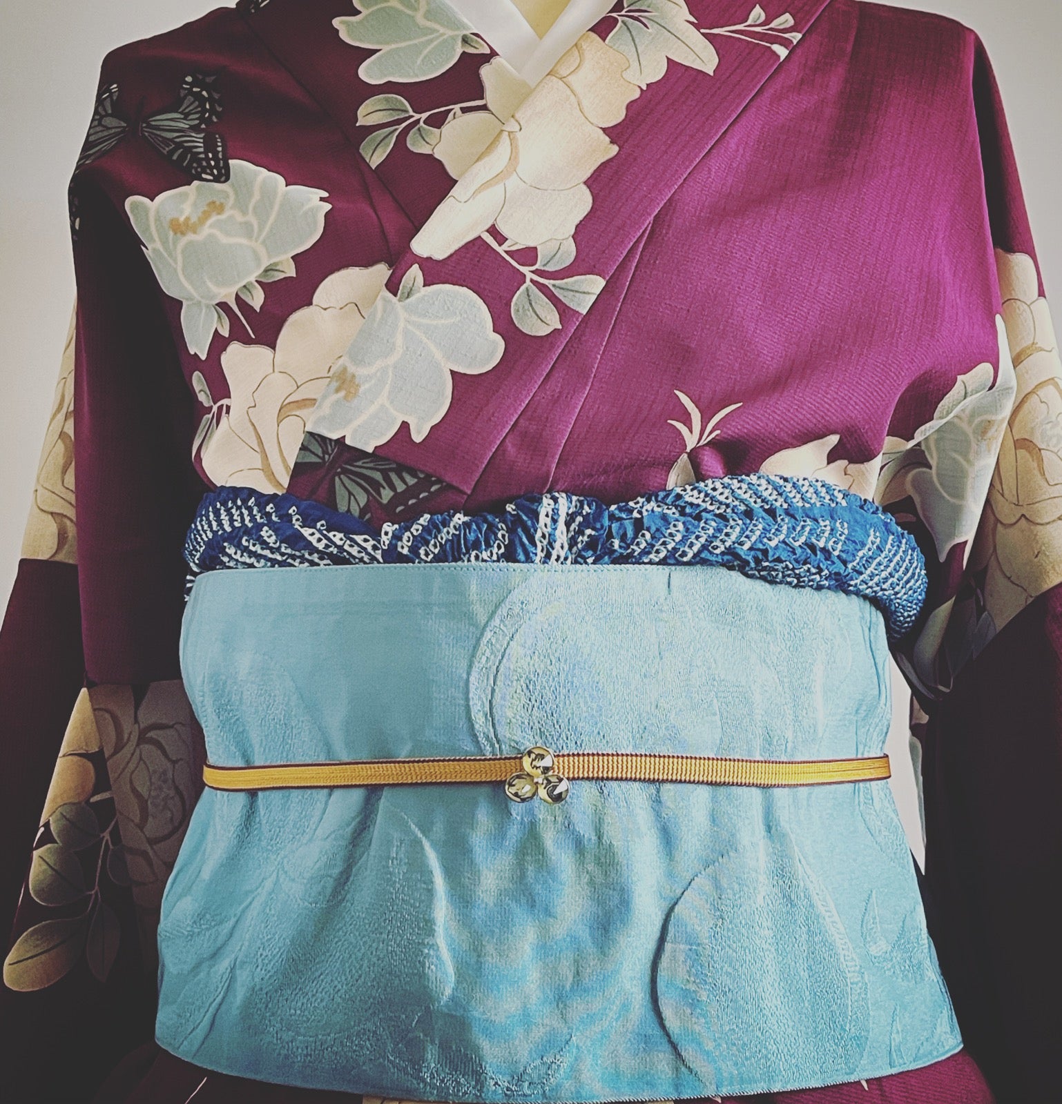 Obidome Blue Flower Kimono TAMARUSAN