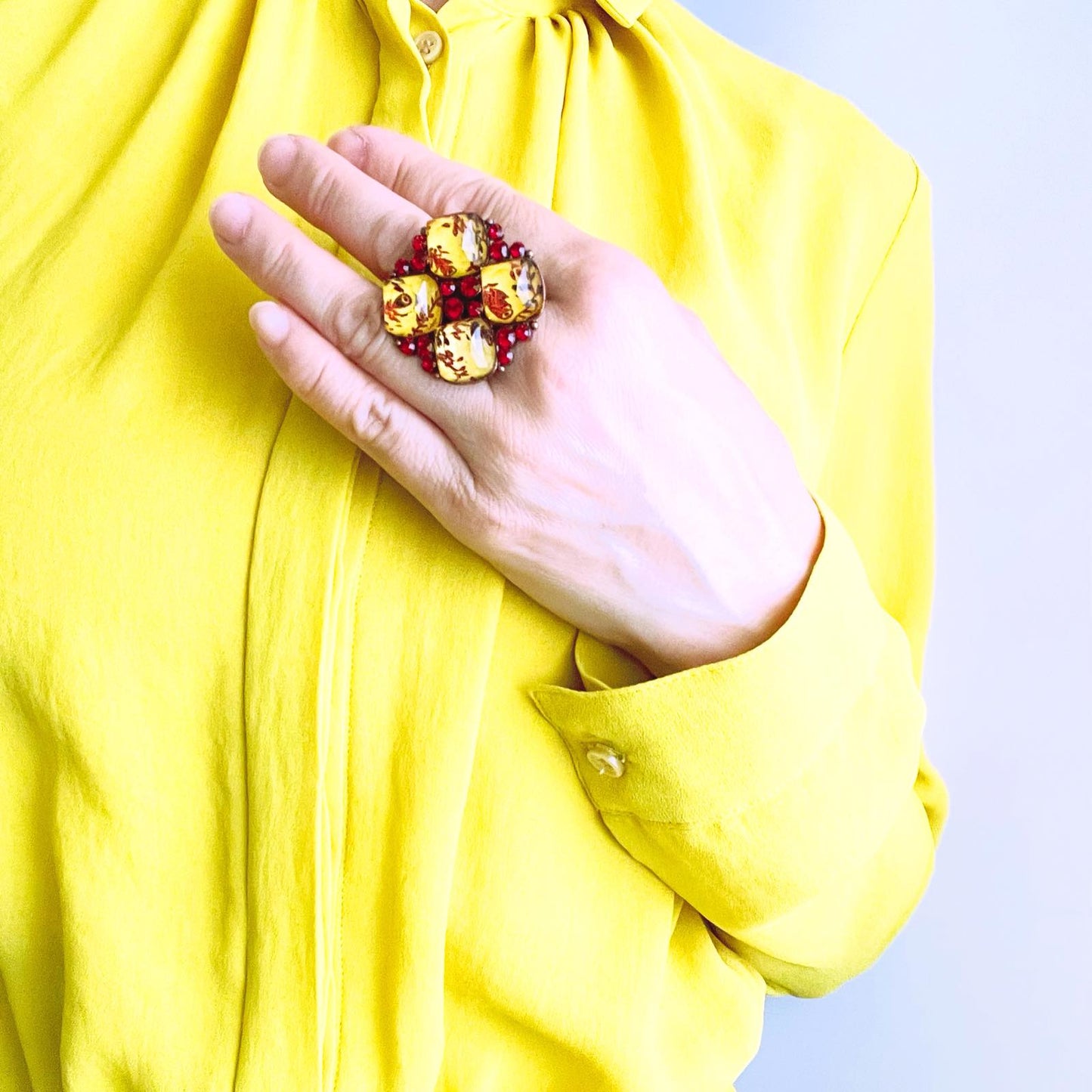 Extra Large Ring Red Flower TAMARUSAN