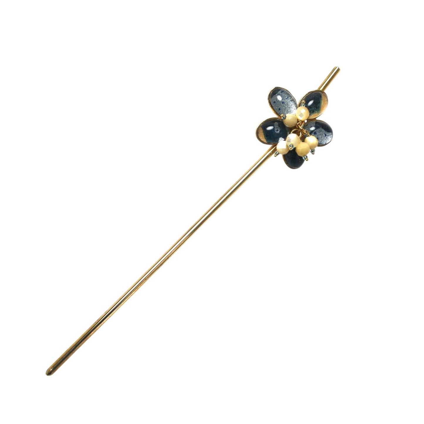 Flower Hair Stick Gold Blue Mother of Pearl TAMARUSAN