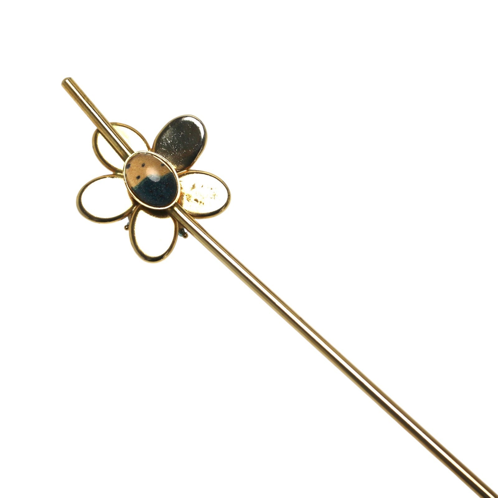 Flower Hair Stick Gold Blue Mother of Pearl TAMARUSAN