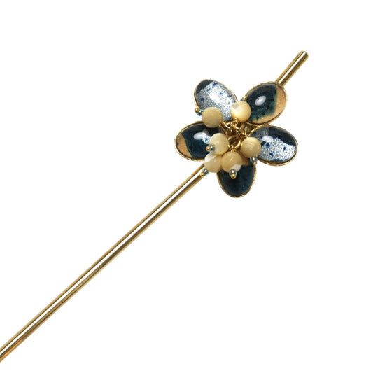 Flower Hair Stick Gold Blue Mother of Pearl TAMARUSAN