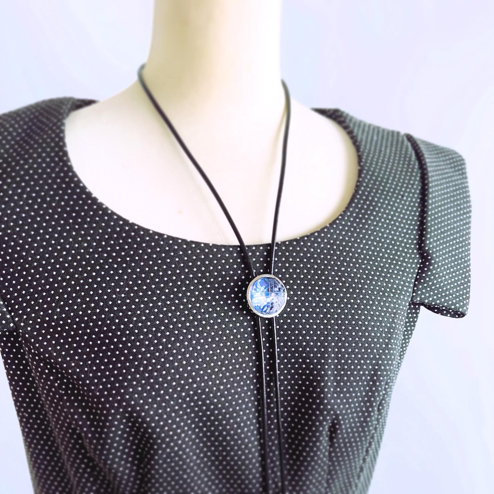 Leather Strap Bolo Tie Earth Resin Blue TAMARUSAN