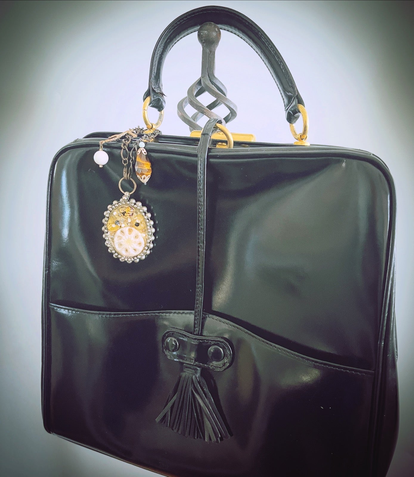 Bag Charm Antique Style White Brown TAMARUSAN