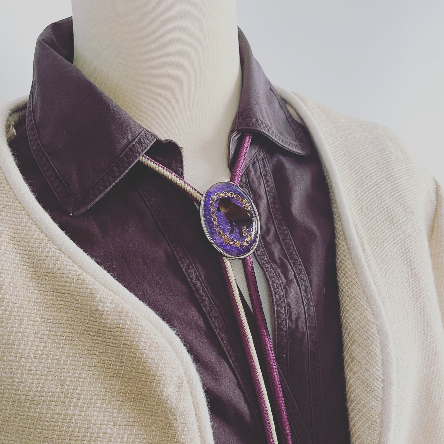 Silk Braid Bolo Tie Mix Dog Purple TAMARUSAN