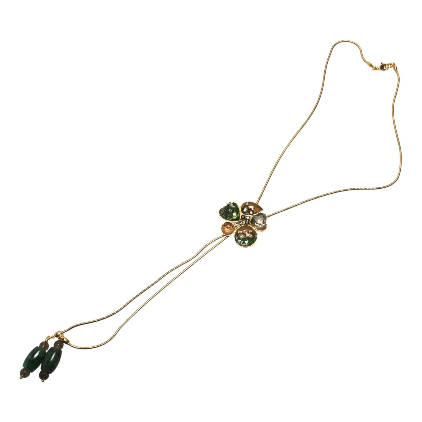 Necklace Flower Bolo Tie Style Green 24K Gold TAMARUSAN