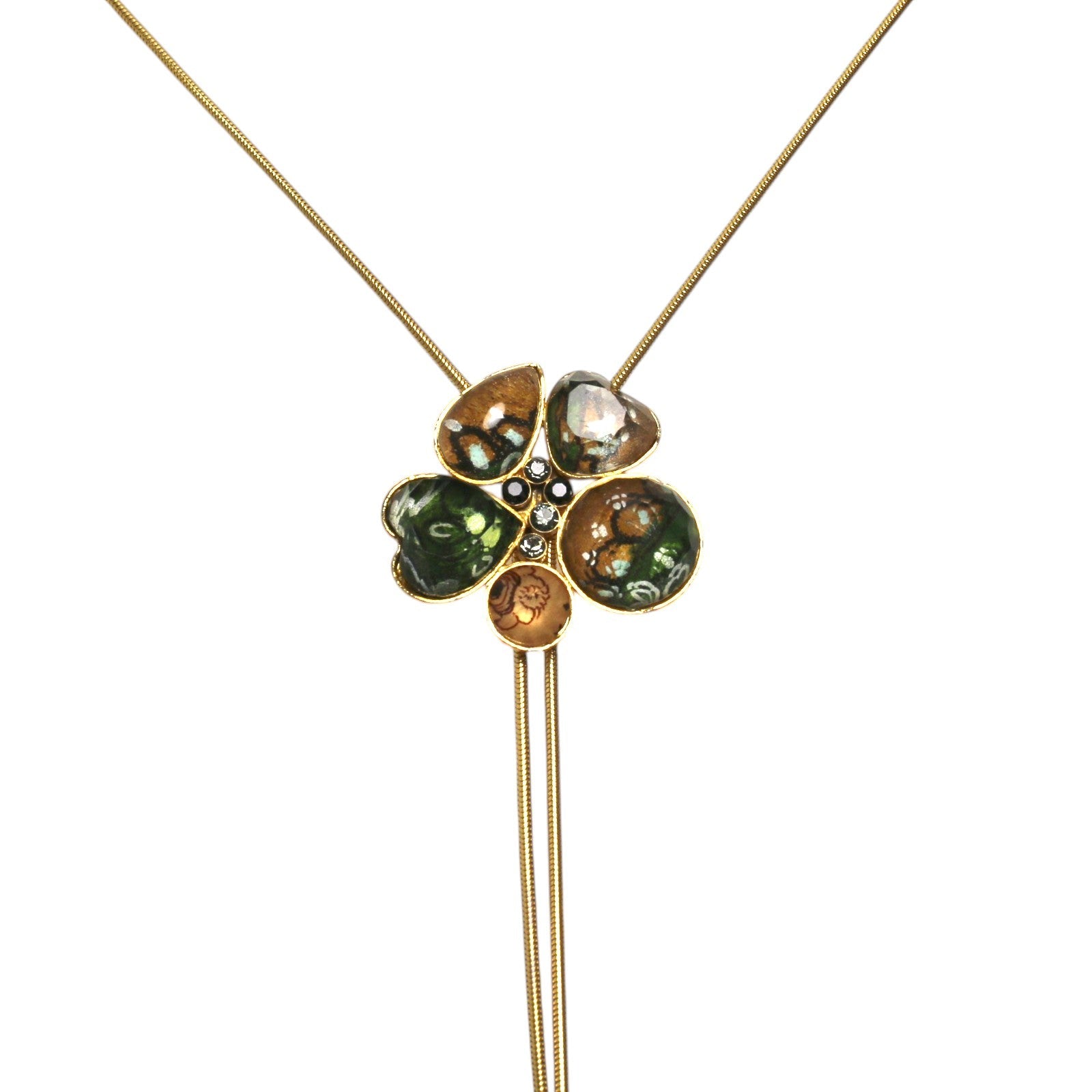 Necklace Flower Bolo Tie Style Green 24K Gold TAMARUSAN