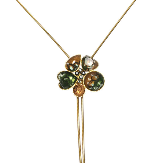 Necklace Flower Bolo Tie Style Green 24K Gold TAMARUSAN