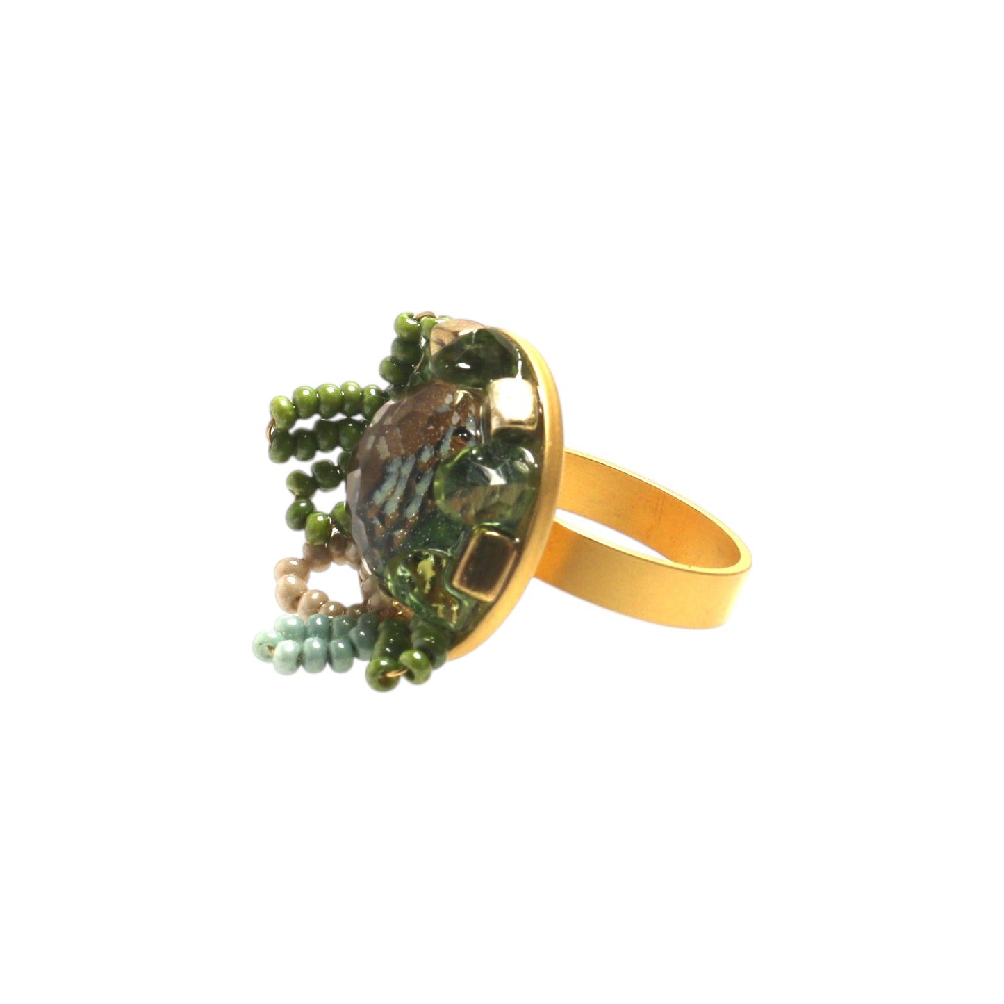Scarf Ring Green Flower Gold TAMARUSAN