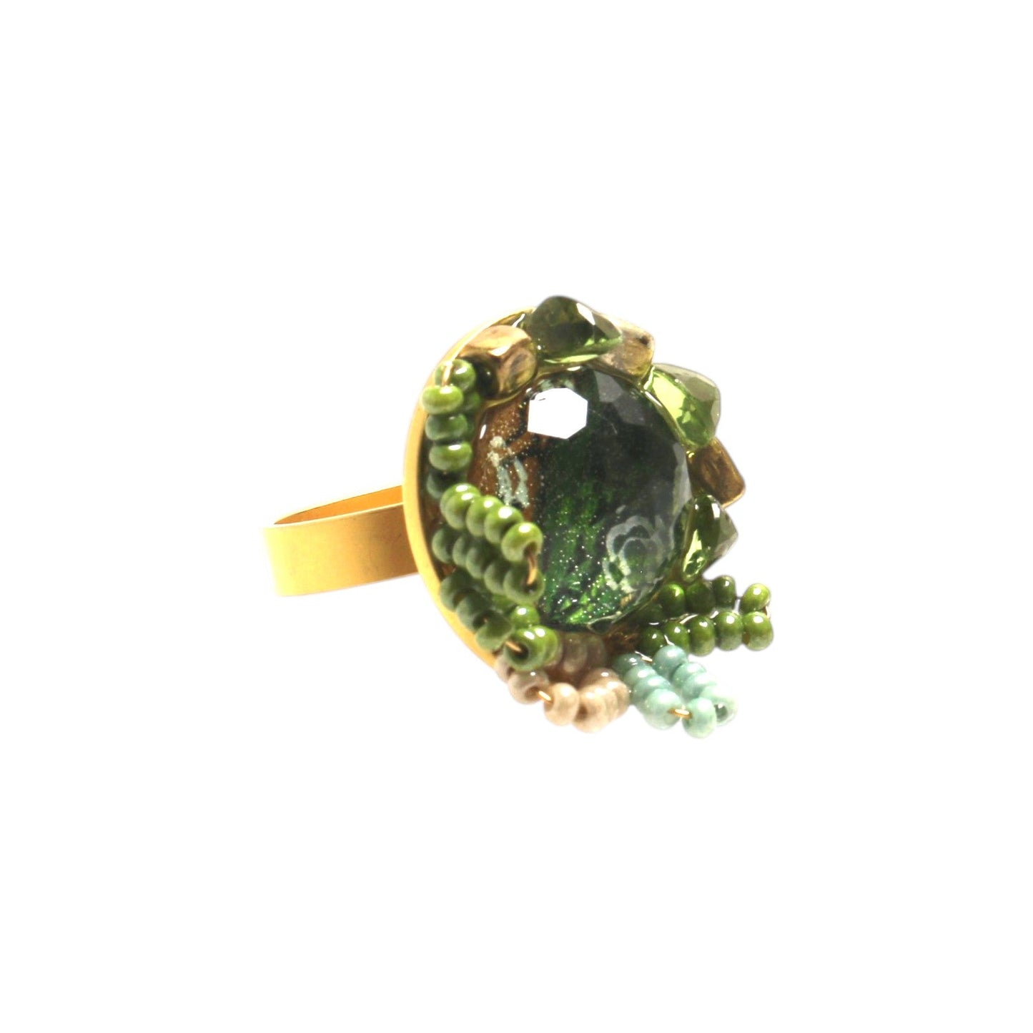 Scarf Ring Green Flower Gold TAMARUSAN