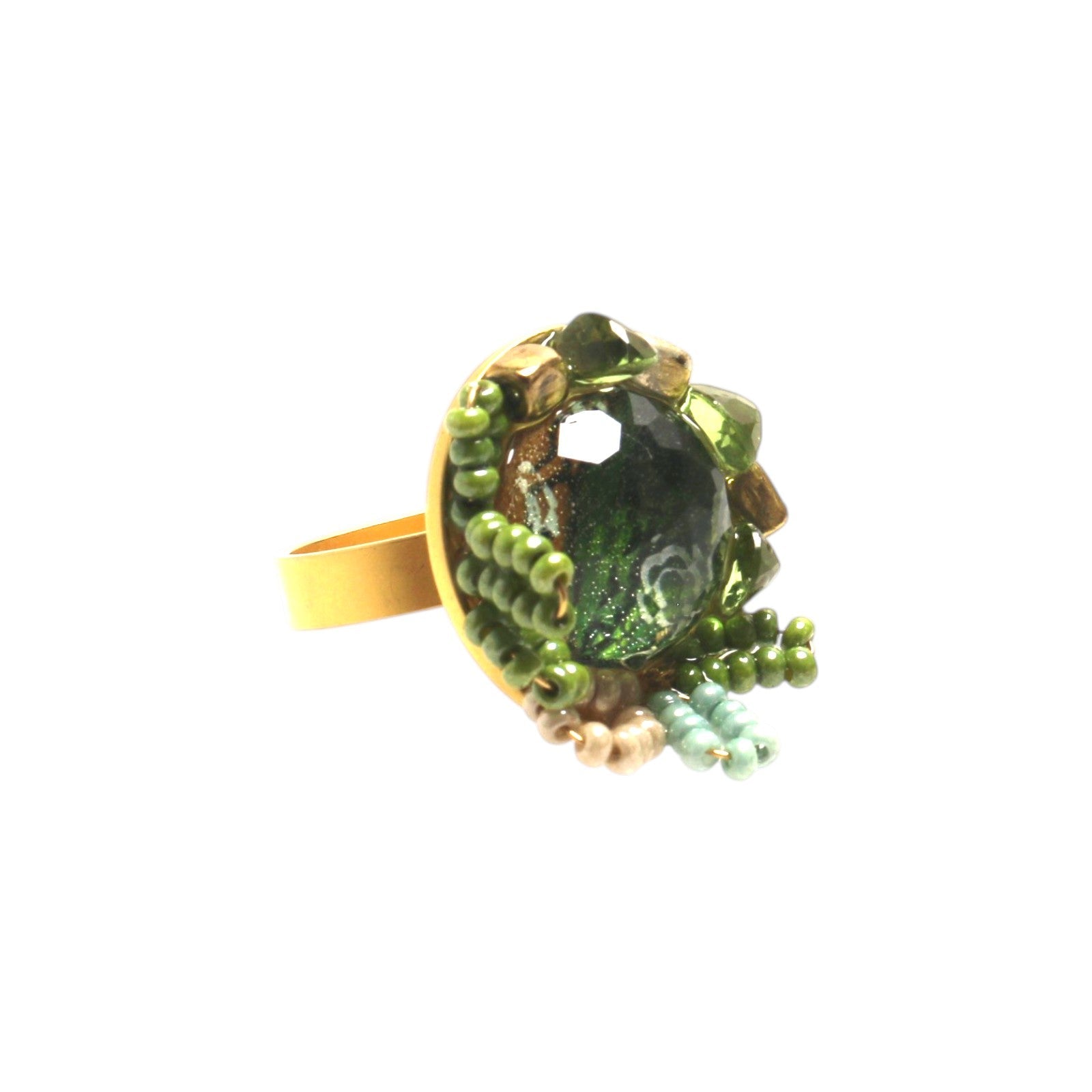 Scarf Ring Green Flower Gold TAMARUSAN