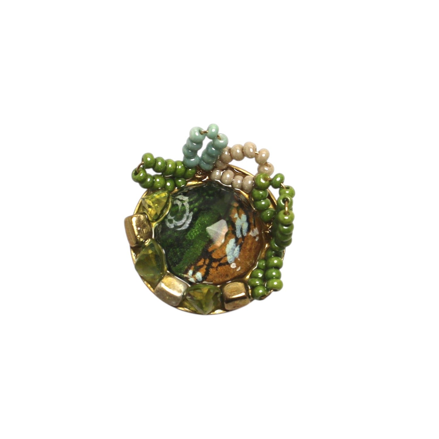 Scarf Ring Green Flower Gold TAMARUSAN