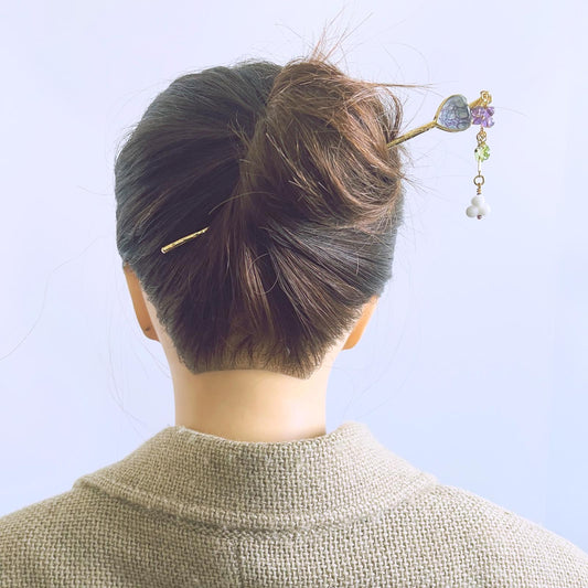 One Stick Hairpin Heart Peridot Blue 24k TAMARUSAN