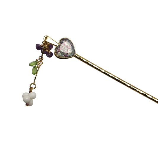 One Stick Hairpin Heart Peridot Blue 24k TAMARUSAN