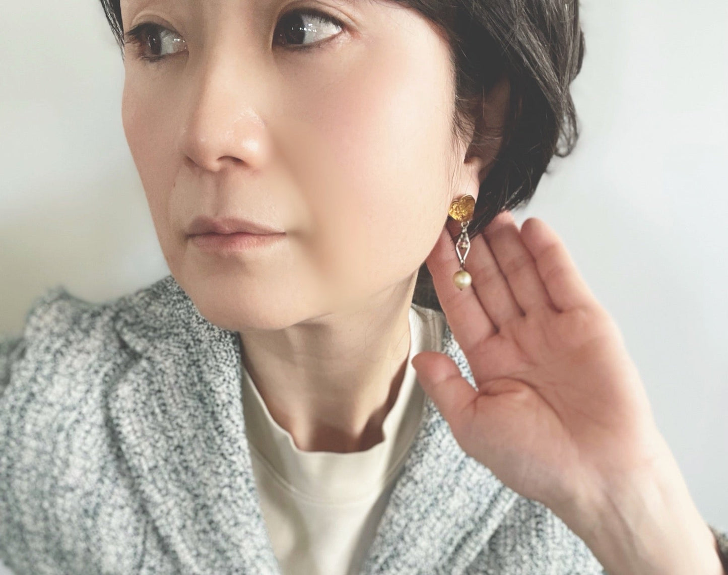 Asymmetrical Earrings Heart Pink Water Surface TAMARUSAN
