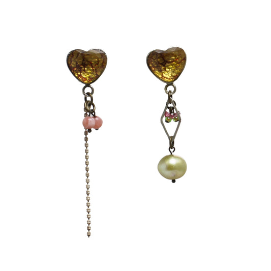 Asymmetrical Earrings Heart Pink Water Surface TAMARUSAN