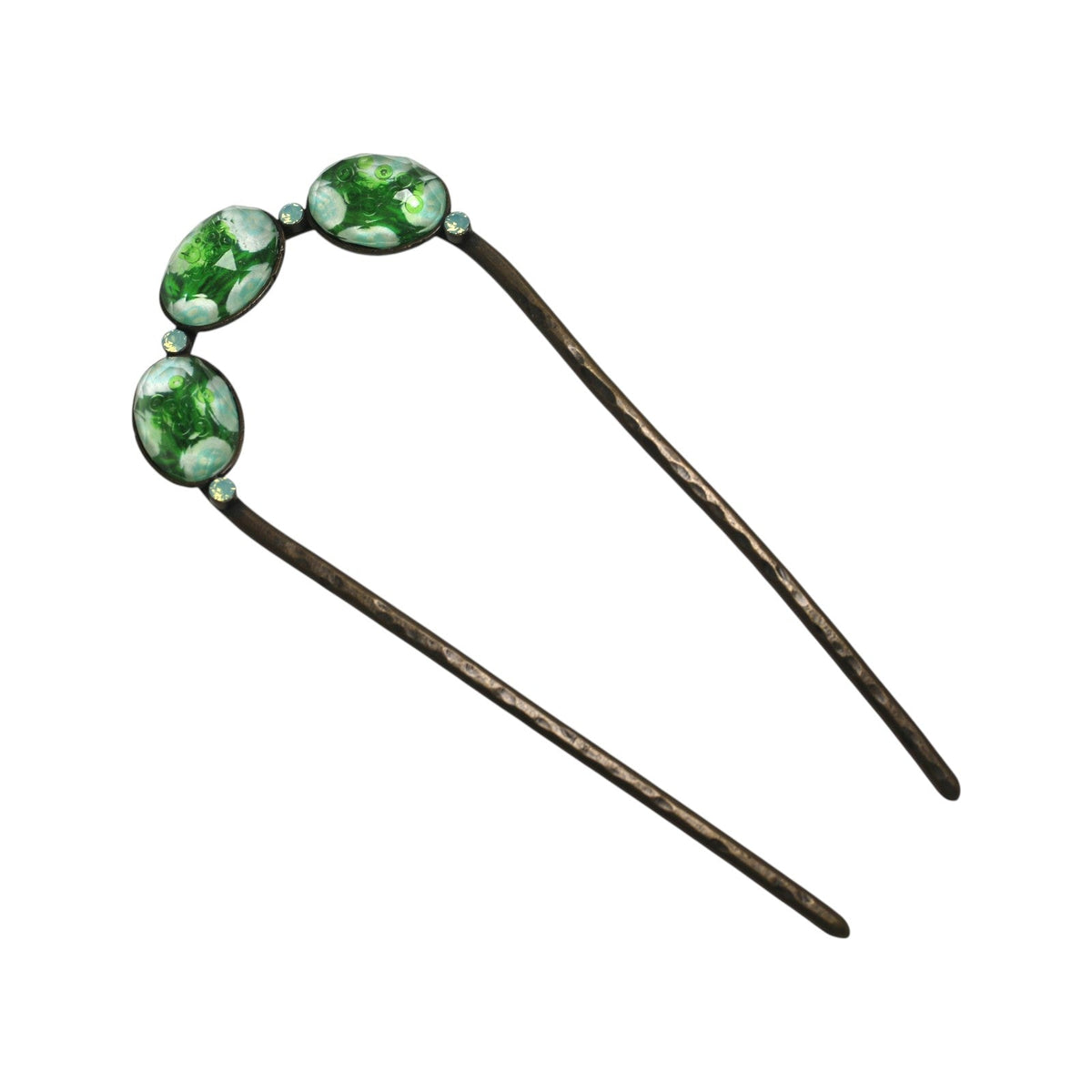 Double Prong Hair Stick Green Watermelon Resin TAMARUSAN