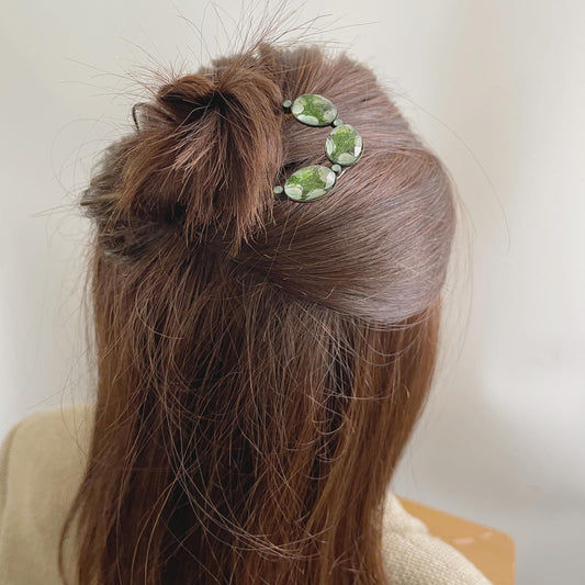 Double Prong Hair Stick Green Watermelon Resin TAMARUSAN