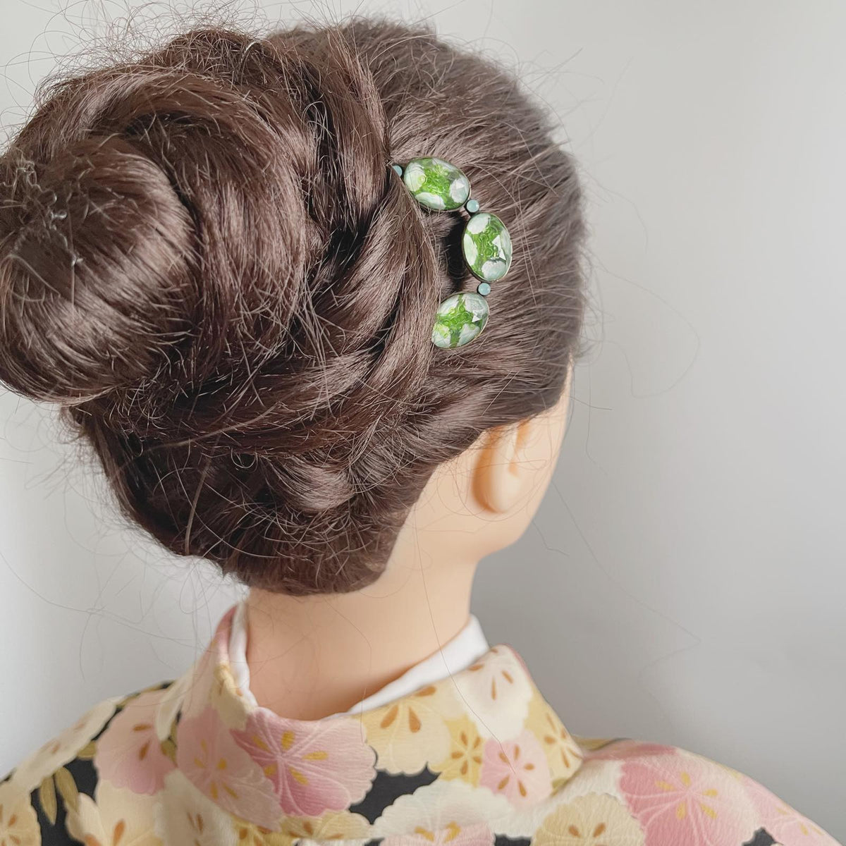 Double Prong Hair Stick Green Watermelon Resin TAMARUSAN