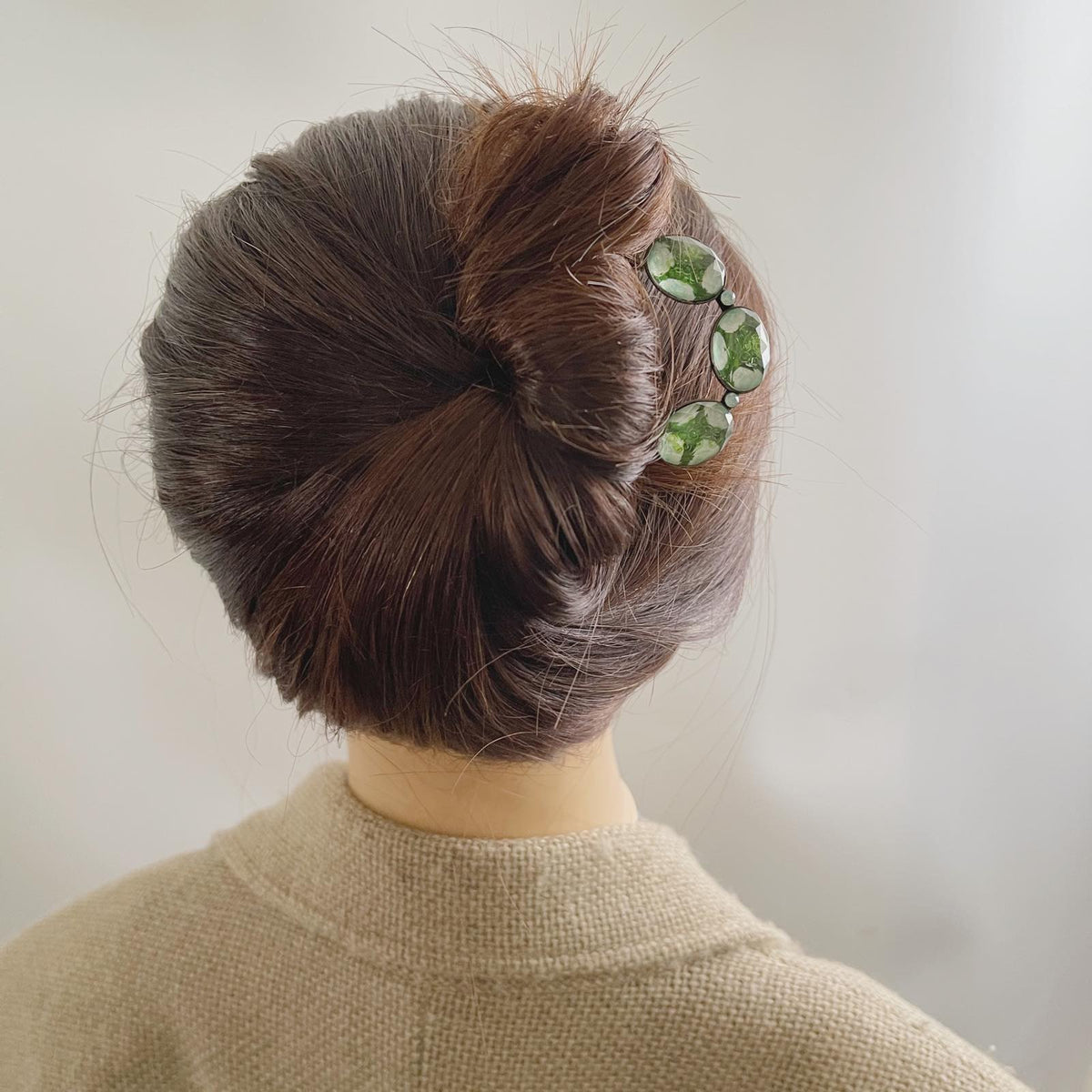 Double Prong Hair Stick Green Watermelon Resin TAMARUSAN