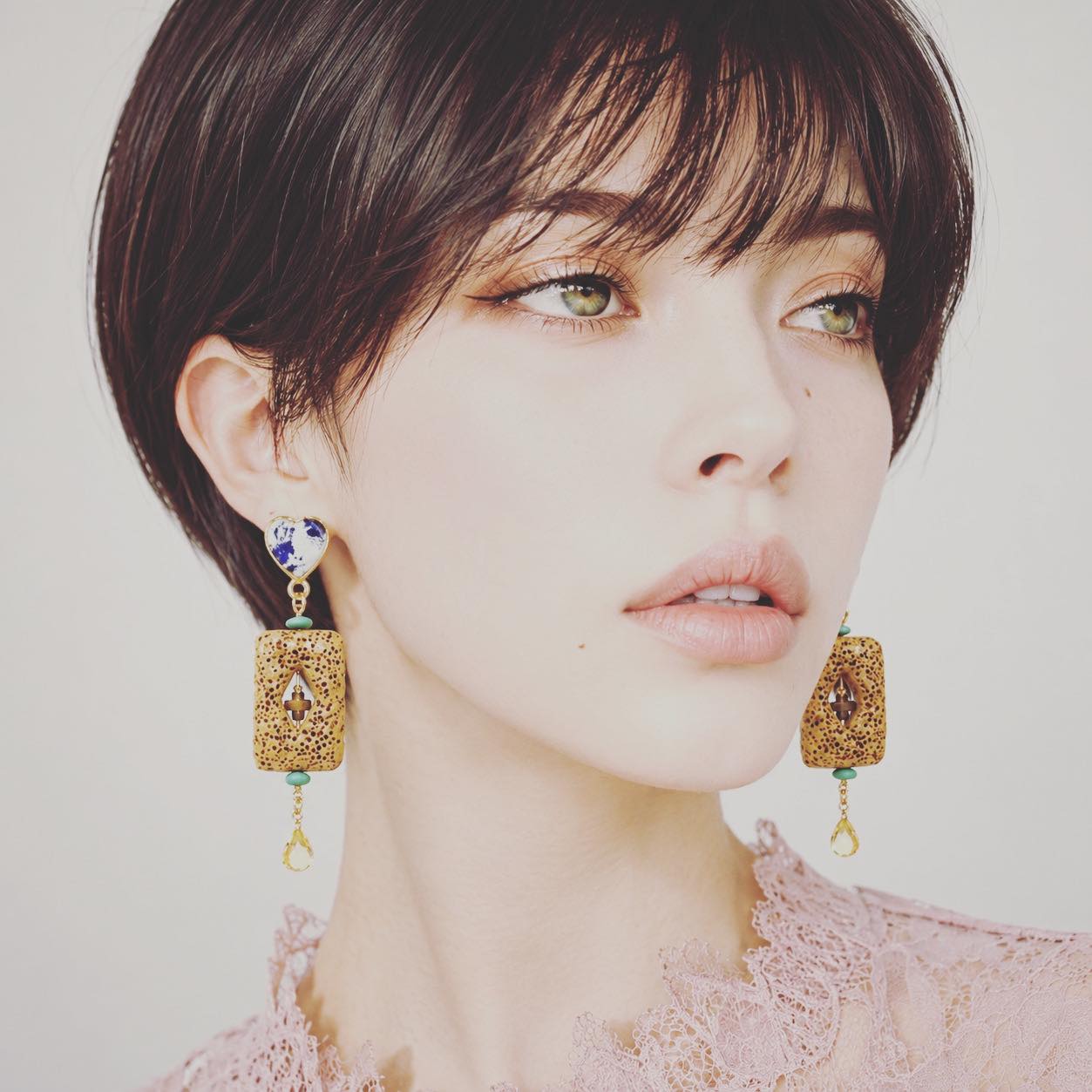 Heart Earrings Lava Citrine Purple TAMARUSAN