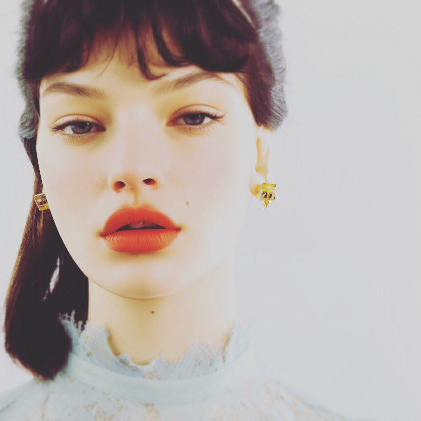 Earrings Yellow Tiger Cat Handmade Gold TAMARUSAN