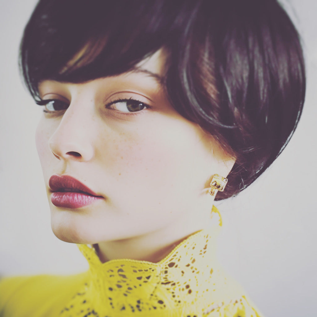 Earrings Yellow Tiger Cat Handmade Gold TAMARUSAN