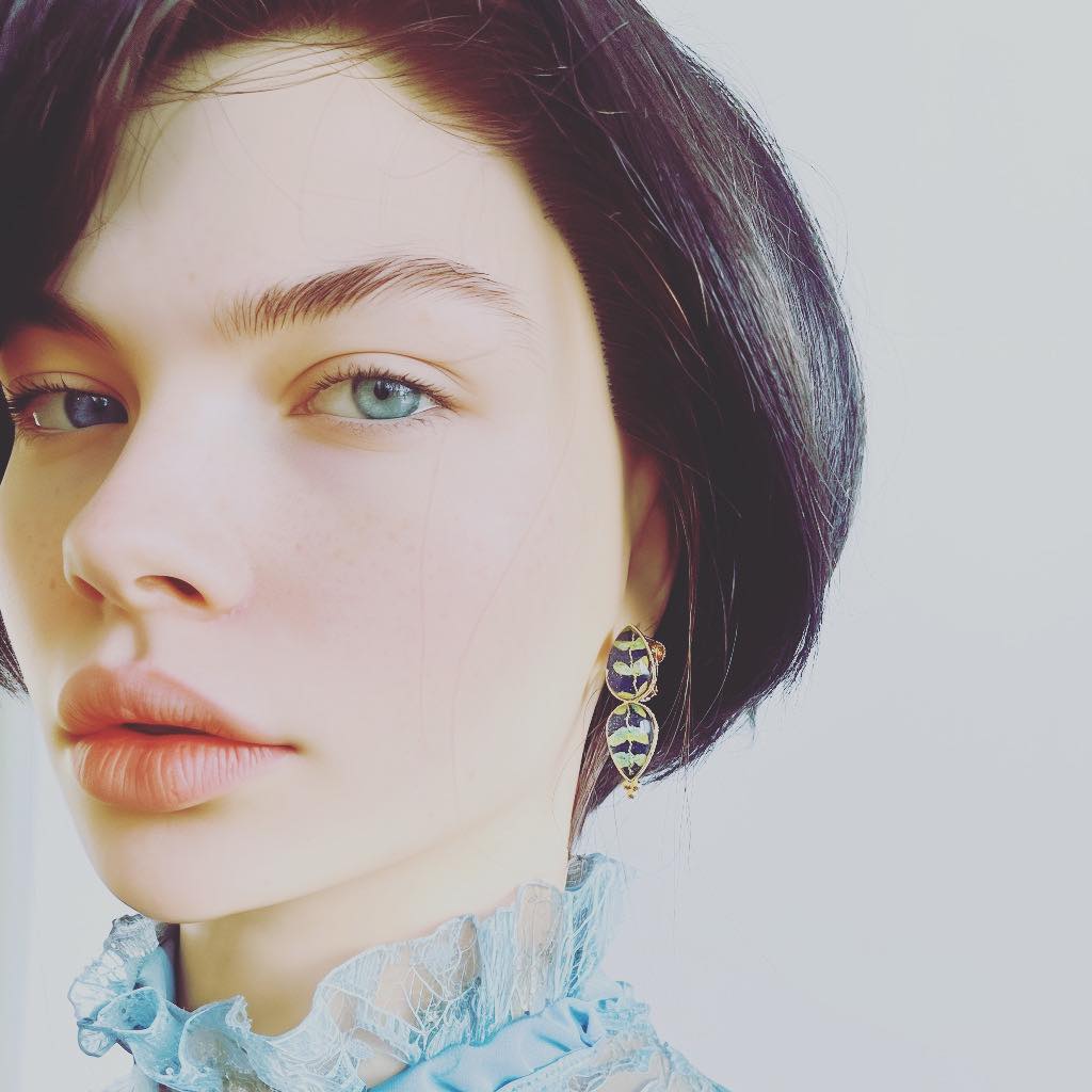 Earrings Blue Leaf Gold TAMARUSAN