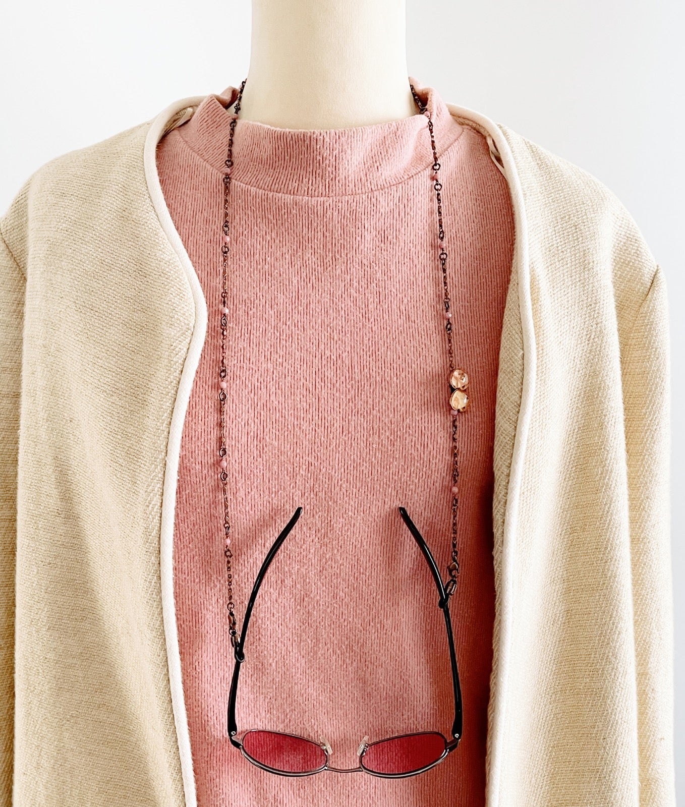 Eyeglass Chain Necklace Heart Plum Pink TAMARUSAN