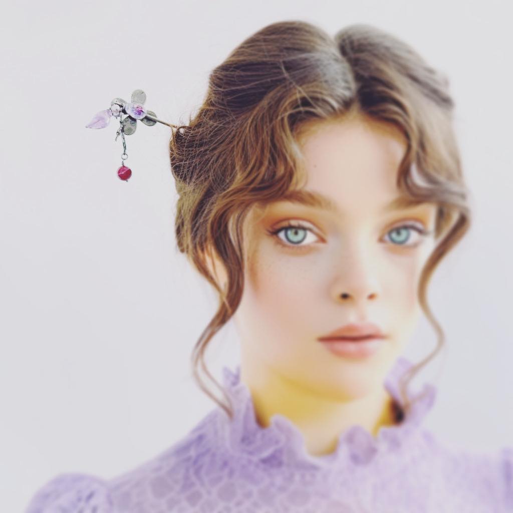Changeable Ornament Hairpin Flower Purple TAMARUSAN