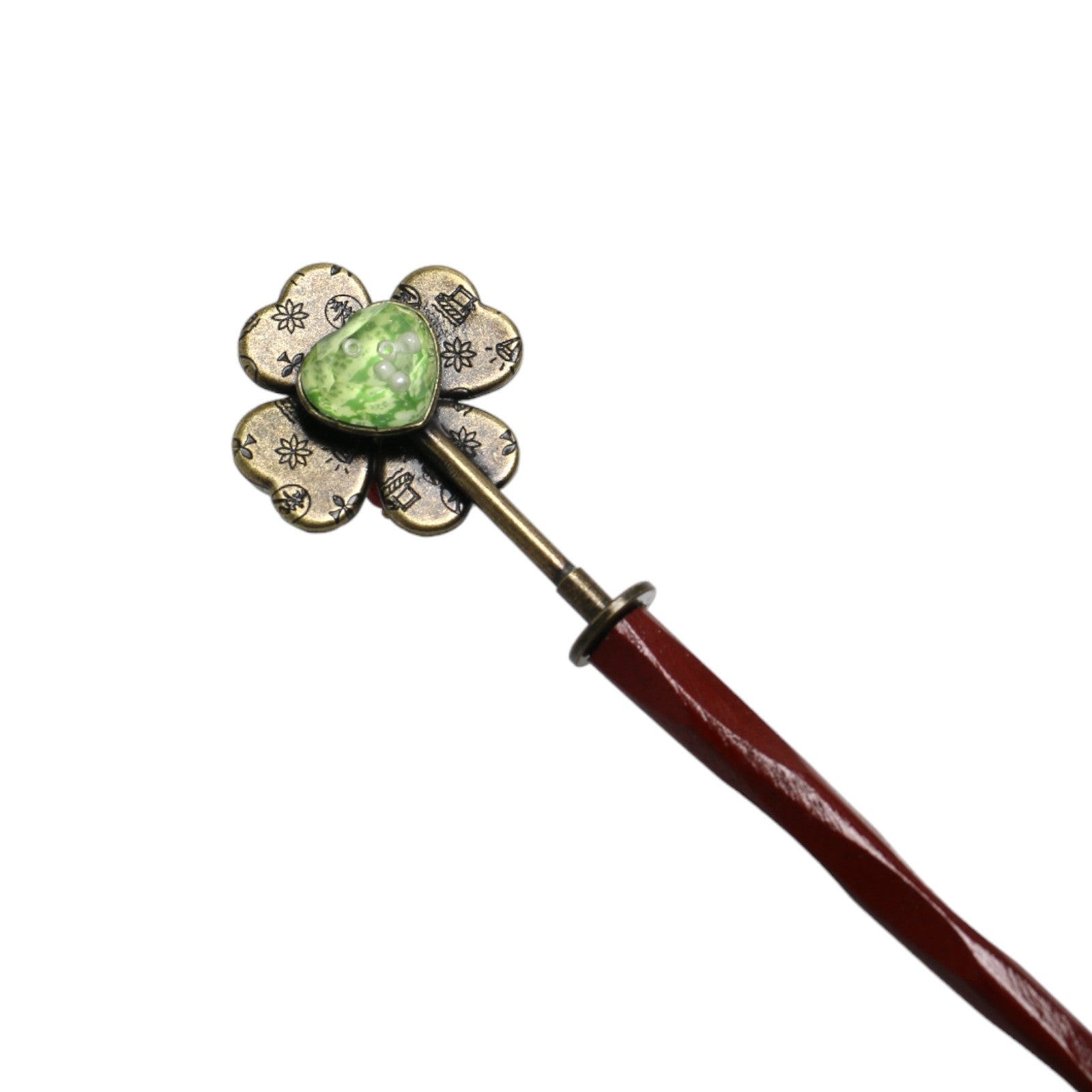 Hair Stick Flower Green Wood Coral TAMARUSAN