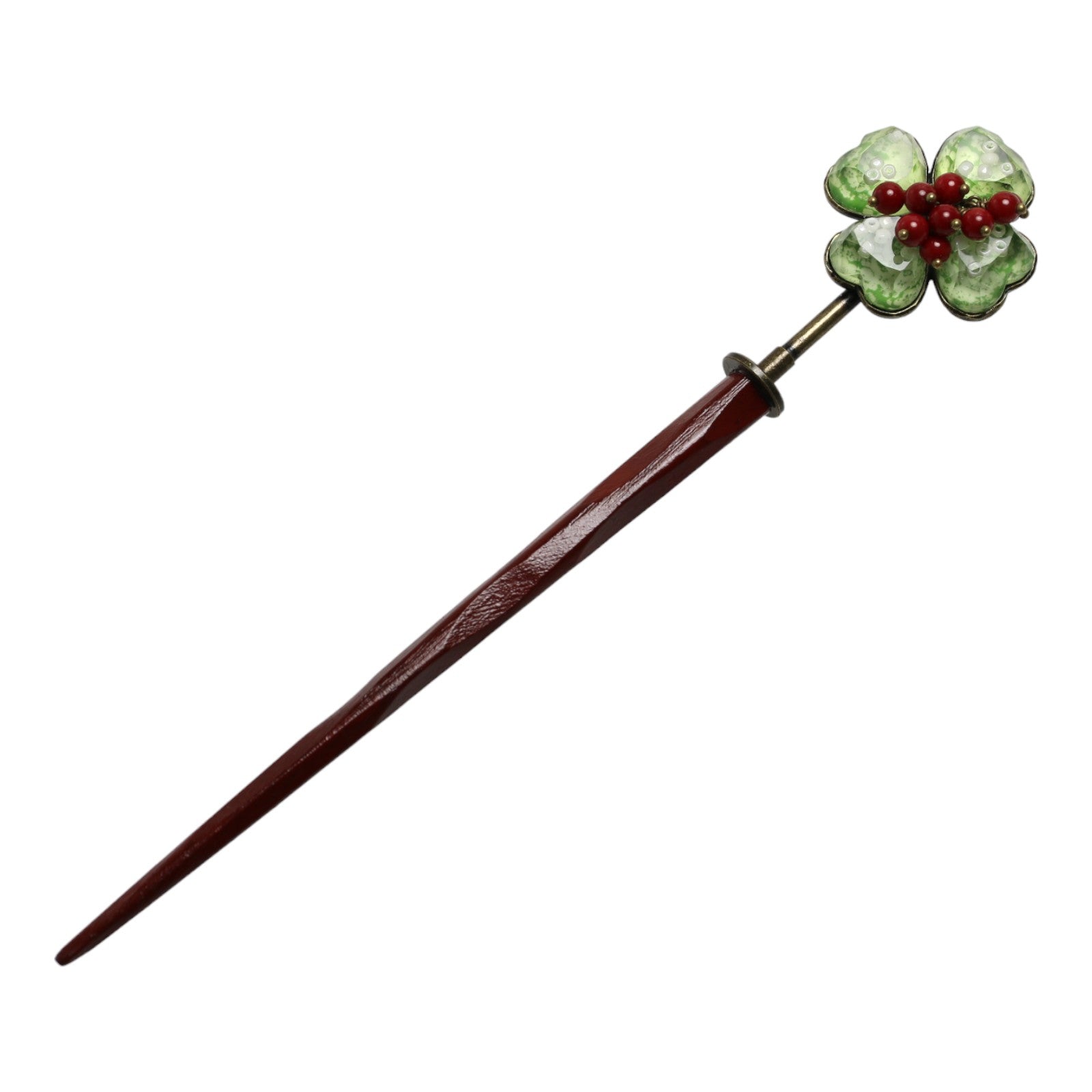 Hair Stick Flower Green Wood Coral TAMARUSAN