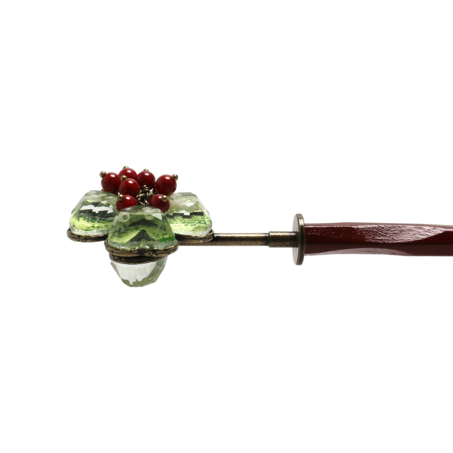 Hair Stick Flower Green Wood Coral TAMARUSAN