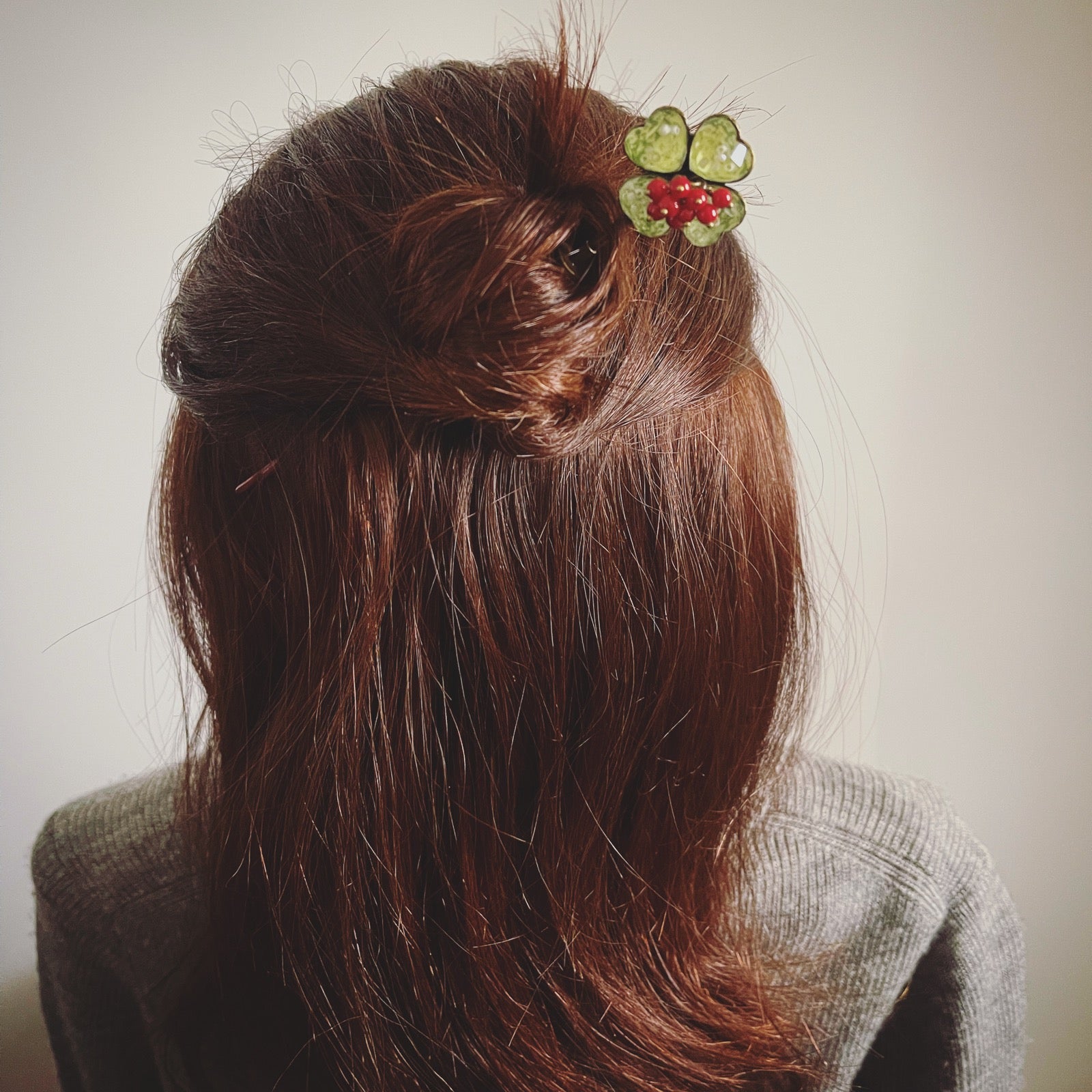 Hair Stick Flower Green Wood Coral TAMARUSAN